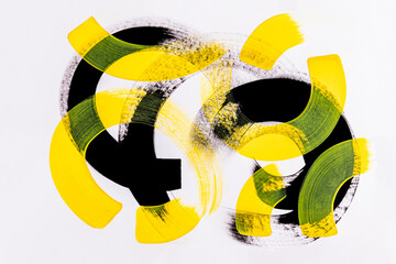Beautiful abstract art background with abstract curved lines, black and yellow circles on a white background. strokes with an artistic brush of paint.