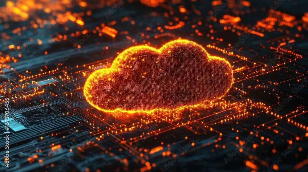 Aufkleber a futuristic glowing cloud symbolizing data backup and disaster recovery in it.