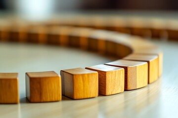 Circular Wooden Blocks Arrangement - Geometric Design