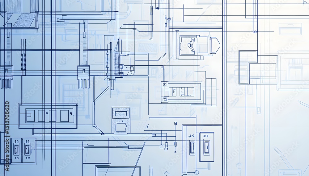 Aufkleber architectural blueprint design showing complex building systems