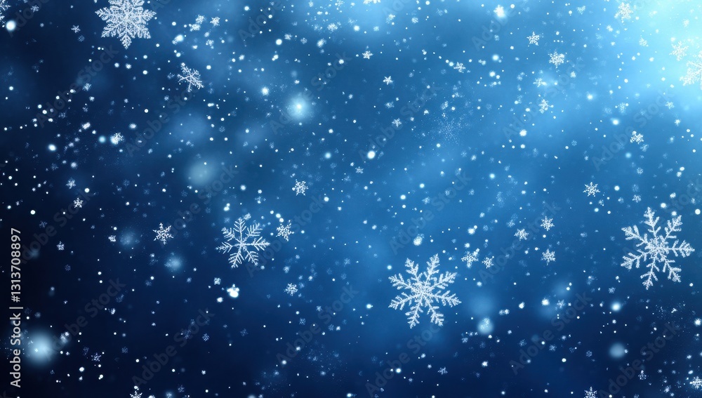 Poster sparkling snowflakes floating against a blue winter background creating a magical and festive atmosp