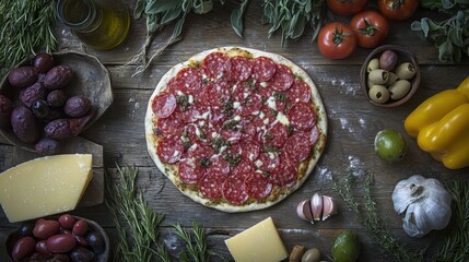 delicious salami pizza with fresh ingredients