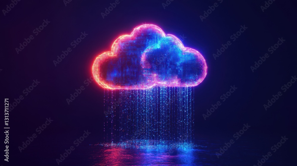Poster a neon-lit digital brain with cloud computing connections, representing ai-powered cloud services.