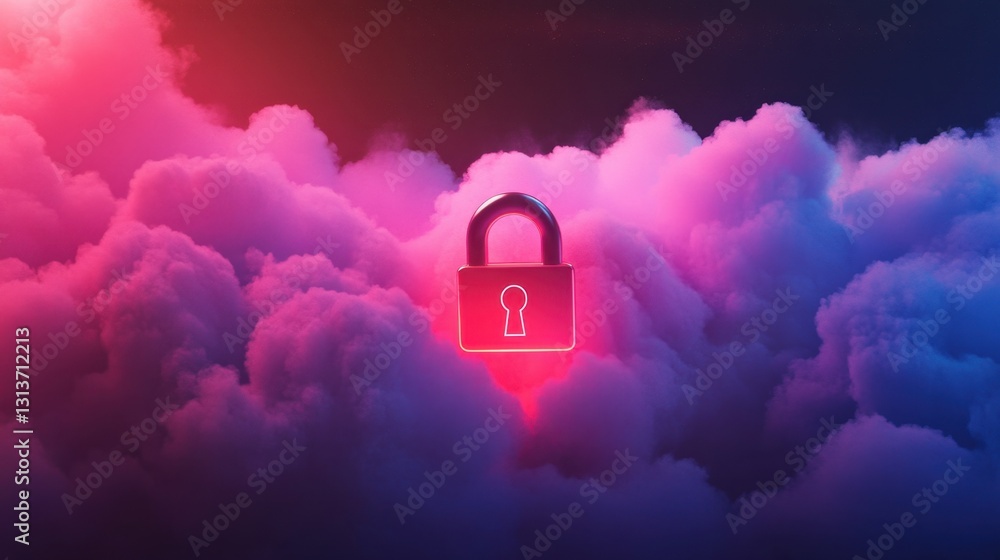 Aufkleber a next-gen security framework with a vibrant padlock icon, safeguarding cloud-based transactions.