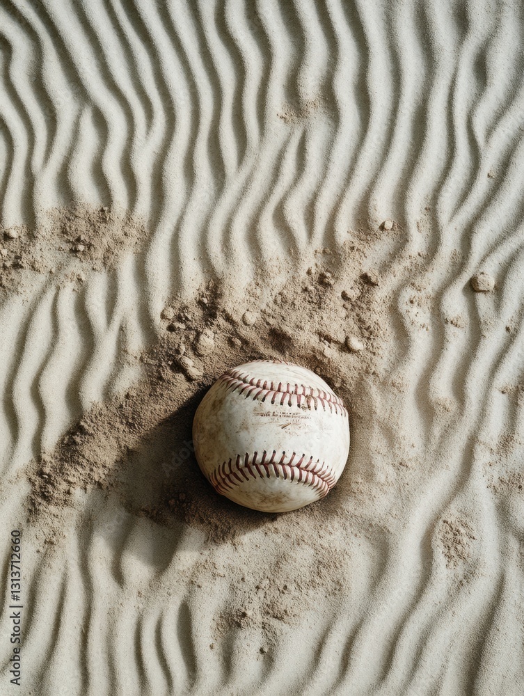 Aufkleber baseball resting on sandy field textures with golden ratio composition for creative messaging genera