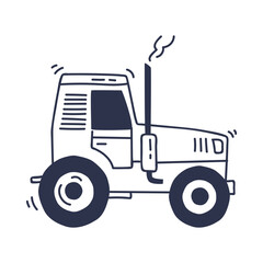 Simple line drawing of a tractor with smoke, symbolizing agriculture and farming.