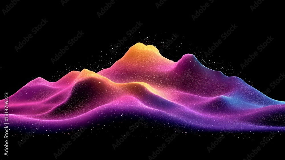 Poster abstract colorful landscape with glowing particles on black background vibrant gradient textured ter
