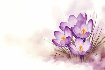 
Watercolor purple crocuses, a simple and clean design, isolated on a white background, with ultrafine detail and high resolution.