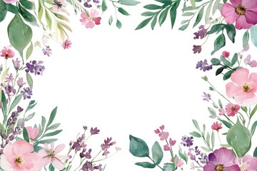 Charming watercolor border featuring wildflowers and greenery ideal for wedding invitations and romantic notes, perfect for heartfelt stationery and personalized designs