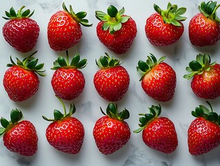 Ripe Strawberries Arranged on Marble