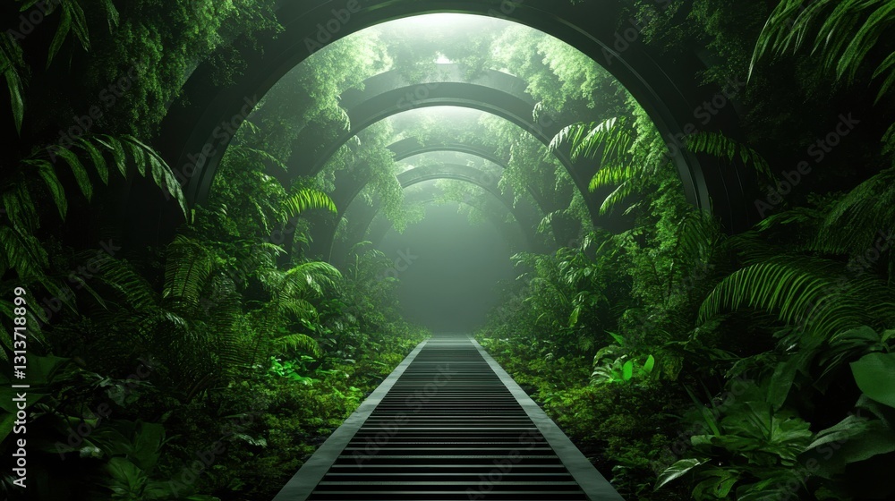 Poster a tunnel with a green forest on either side