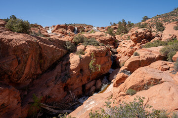Gunlock Falls, Gunlock State Park, St. George, Utah, USA. Waterfalls, red rocks. 