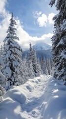 Obraz premium winter wonderland trail snowy mountain path