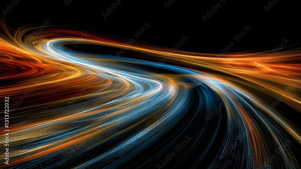 Poster abstract energy trails in motion a dynamic display of vibrant colors against a deep black background