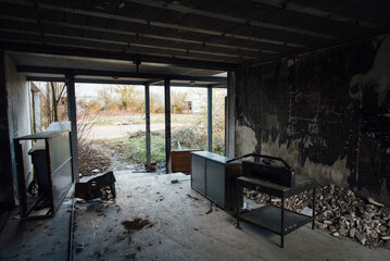 Entreprise abandonnée. Faillite d'une entreprise industrielle. Urbex. Intérieur vandalisé. Salle...