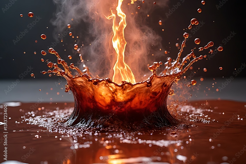 Poster dynamic liquid explosion abstract setting photography dark environment close-up view motion concept