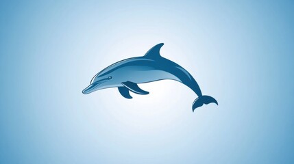 Obraz premium A sleek, blue dolphin leaps gracefully through a tranquil light-blue ocean.