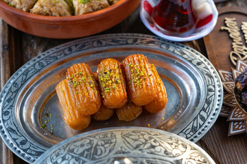 Traditional Ramadan Ottoman Cuisine Desserts, Turkish Delight and Baklava Photo, Üsküdar...