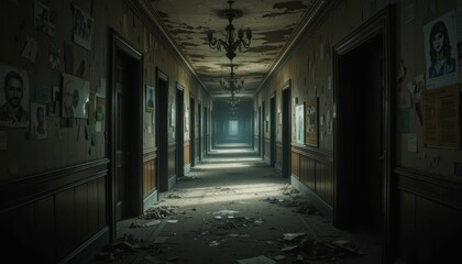 Abandoned Hallway with Faded Memories and Dusty Floors