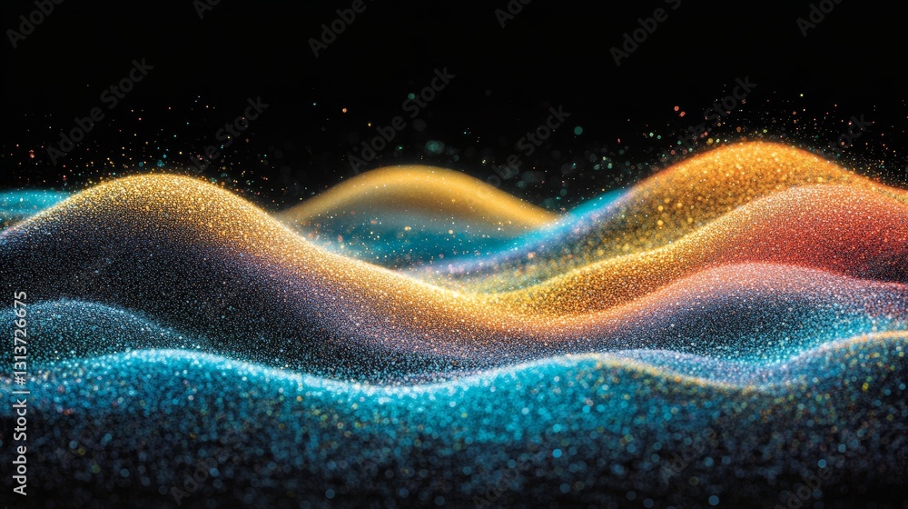 Poster vibrant iridescent fluid waves motion background texture colorful spectrum gradient glowing particle