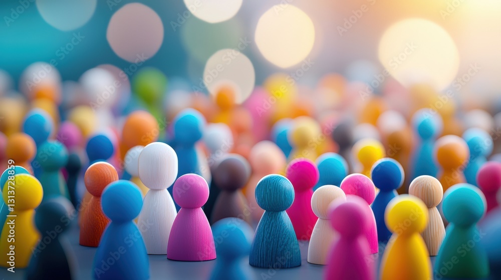 Poster a vibrant collection of colorful figurines representing a diverse crowd, creating a lively and engag