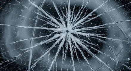 Obraz premium Cracked Glass with Radial Damage Pattern and Water Drops Detail