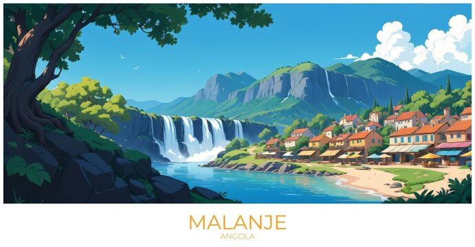 Malanje Angola Travel Poster Flat Illustration Print Decor Gift Canvas Wall Art