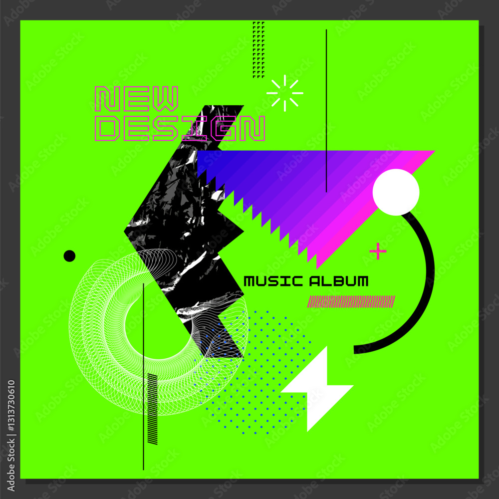 Poster abstract background with various bright geometric shapes. concise design. a composition of figures o