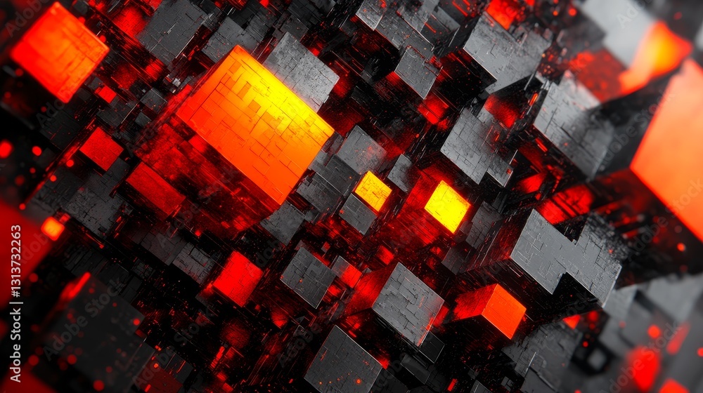 Poster luminous cubes formation with striking contrasts for futuristic abstract background representing mod