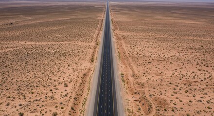Naklejka premium Desert Highway Road Stretching to Horizon Perspective Travel and Exploration
