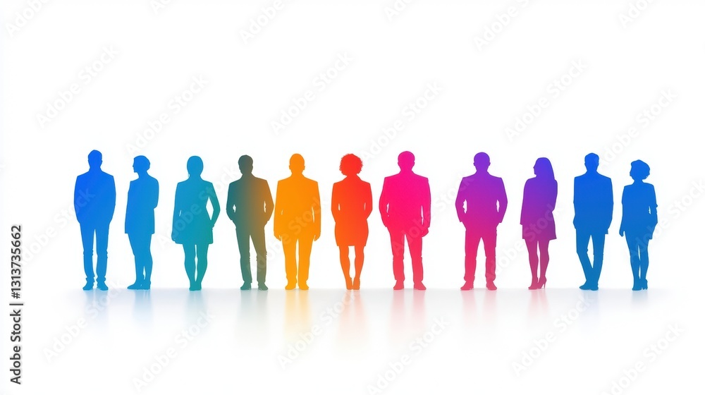 Poster a colorful silhouette of diverse people standing in a row, representing unity and diversity in a mod