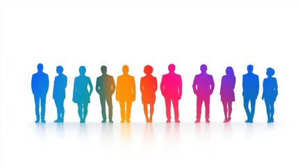 A colorful silhouette of diverse people standing in a row, representing unity and diversity in a modern style.