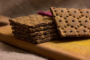 High-fiber crackers, crispy buckwheat bread, healthy eating concept