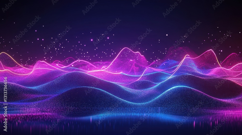 Poster a mesmerizing composition of neon waves and sparkles, creating a dreamy, futuristic visual.