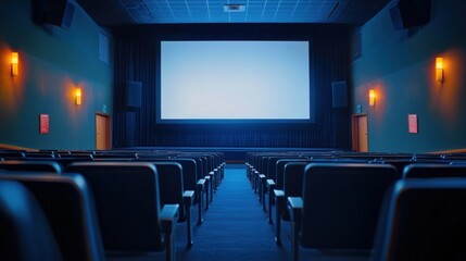 empty movie theater seats and large screen