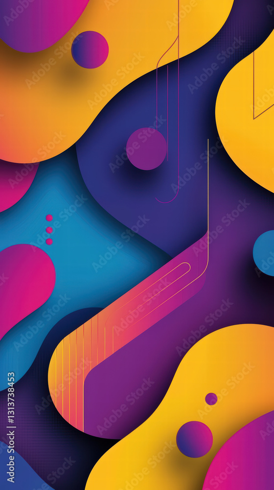 Poster vibrant abstract composition: a dynamic, multi-layered abstract composition explodes with color, sho