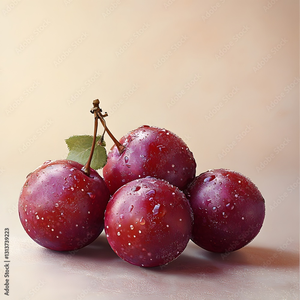 Poster close-up of a bunch of fresh plums displaying rich colors and textures in a natural and inviting set