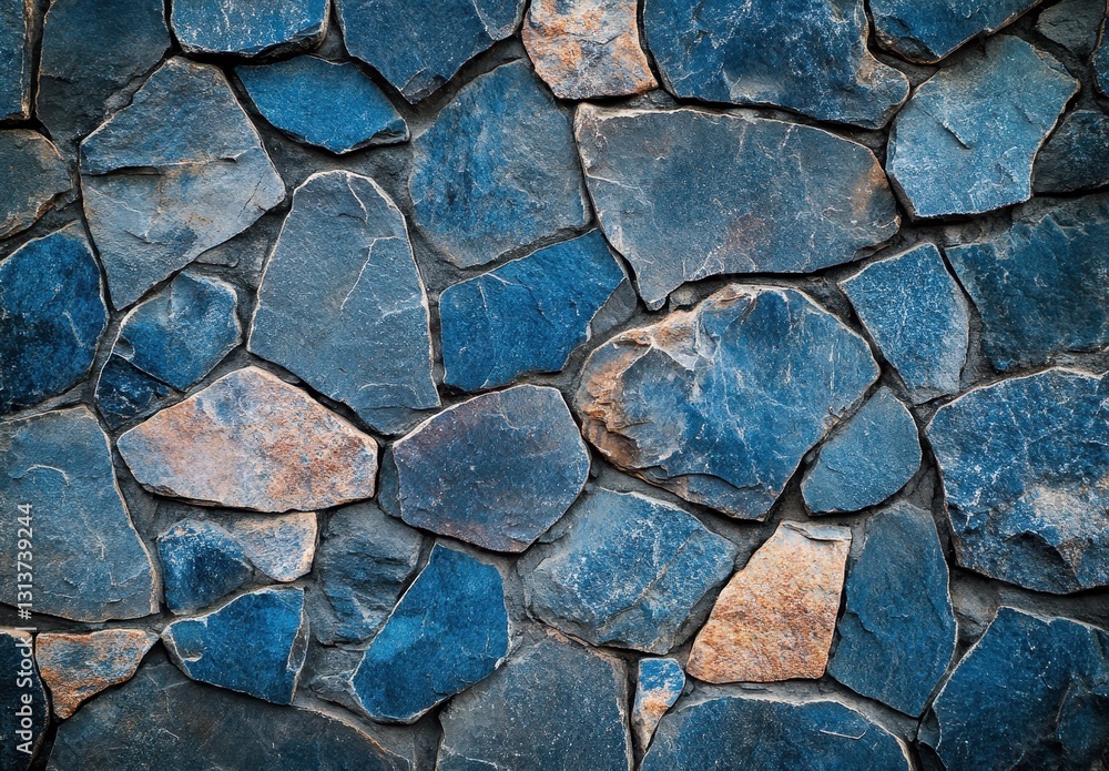 Poster textured blue grey stone wall surface with unique shapes and patterns for background or architectura