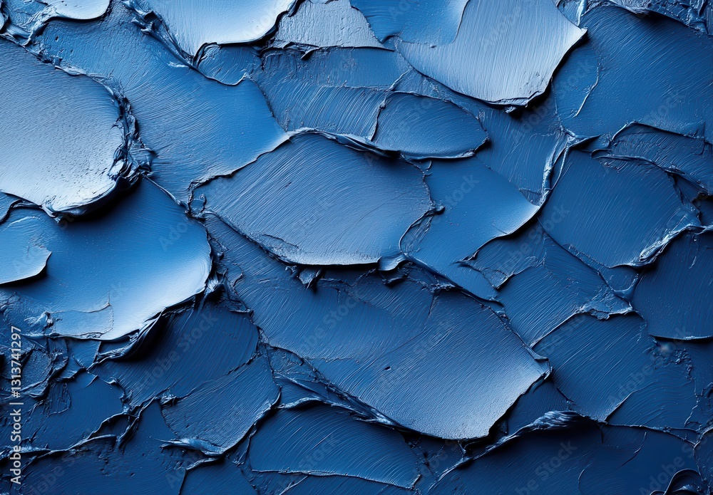 Poster textured blue surface with distinct layers and patterns, abstract art creating depth and visual inte