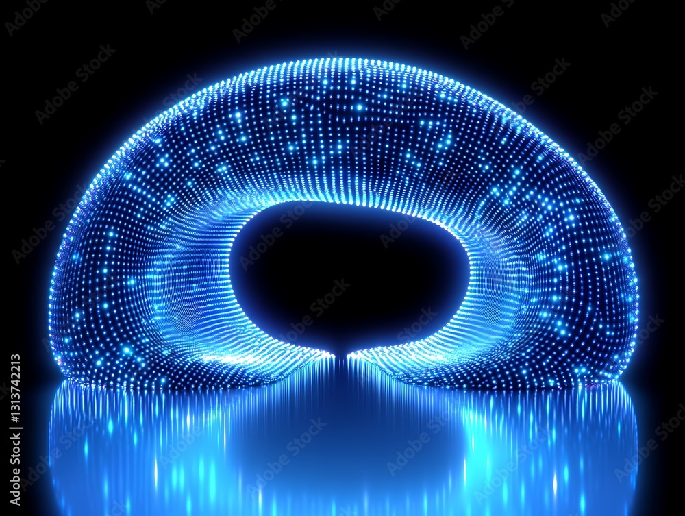 Poster digital luminous portal structure on reflective surface abstract art