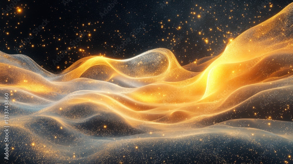 Poster a surreal abstract universe with radiant stars and floating nebula waves in 3d.