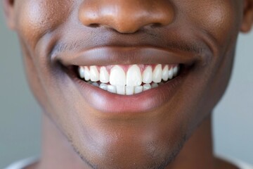 Fototapeta premium Close-up of a bright smiling African young man child showing off healthy white teeth