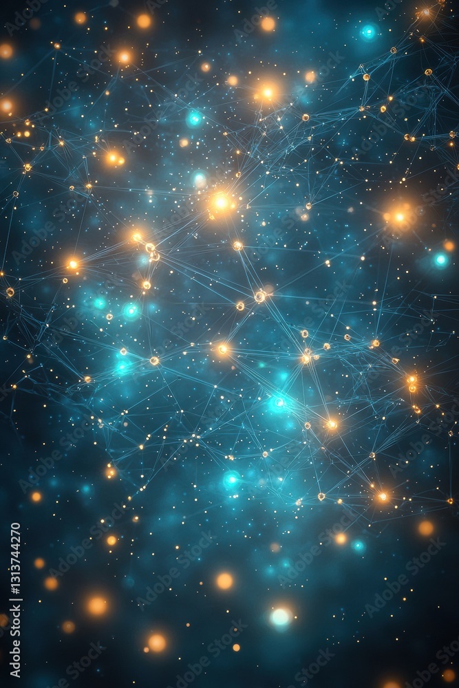 Poster abstract luminous network representation showcasing glowing nodes and interconnecting lines