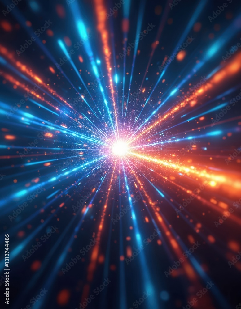 Poster Blue laser beam effect dash with high-speed shine and emit colorful light on dark black background, convey sense of energy move in straight line dynamic on cosmic backdrop. Perfect for sci-fi designs.
