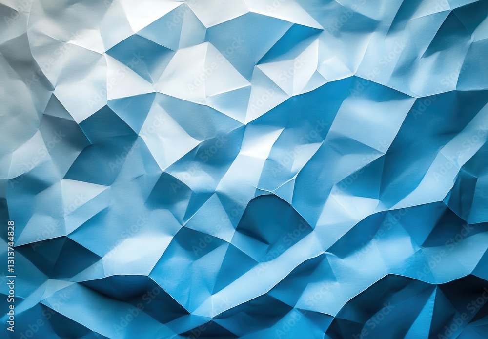Poster textured paper surface in various shades of blue, featuring abstract geometric shapes and depth, per