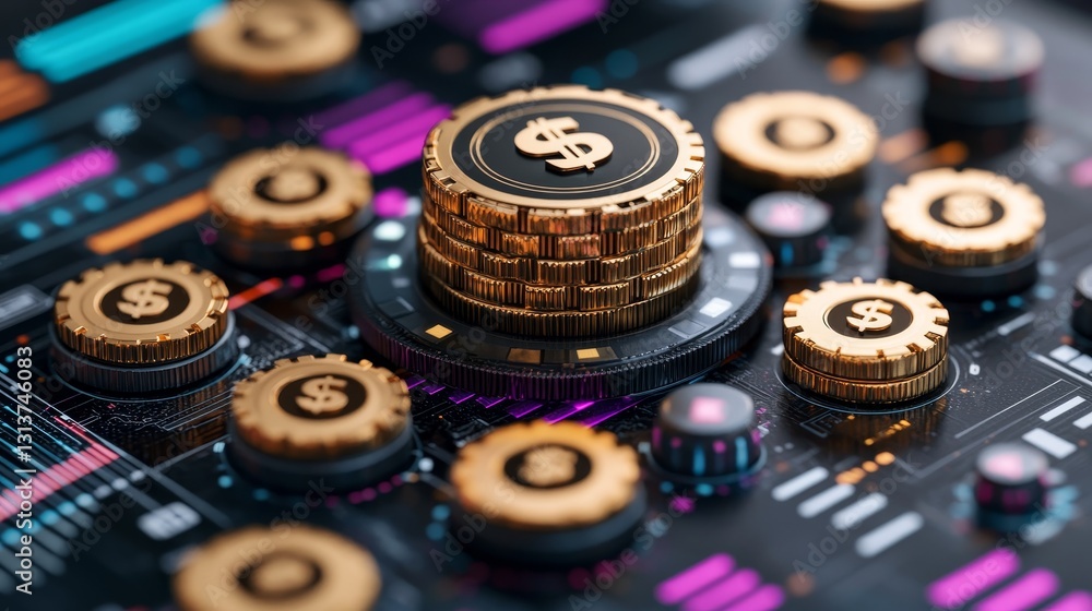 Poster digital currency abstract financial technology motherboard network connections representing blockcha