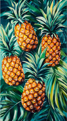 Fototapeta premium Exotic pineapple paradise, a vibrant tropical fruit and foliage array