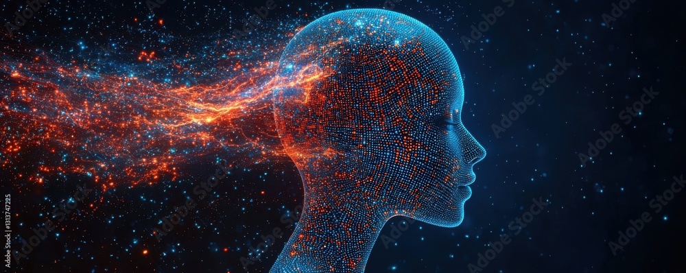 Poster Artificial intelligence visualization with colorful streams and digital particles