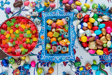 Colorful Ramadan Eid Candy and Chocolate in the Traditional Ottoman Cuisine Desserts Photo, Üsküdar Istanbul, Turkiye (Turkey)