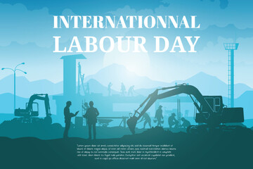 Construction vector background, Worker in a building site, Labour day background.
